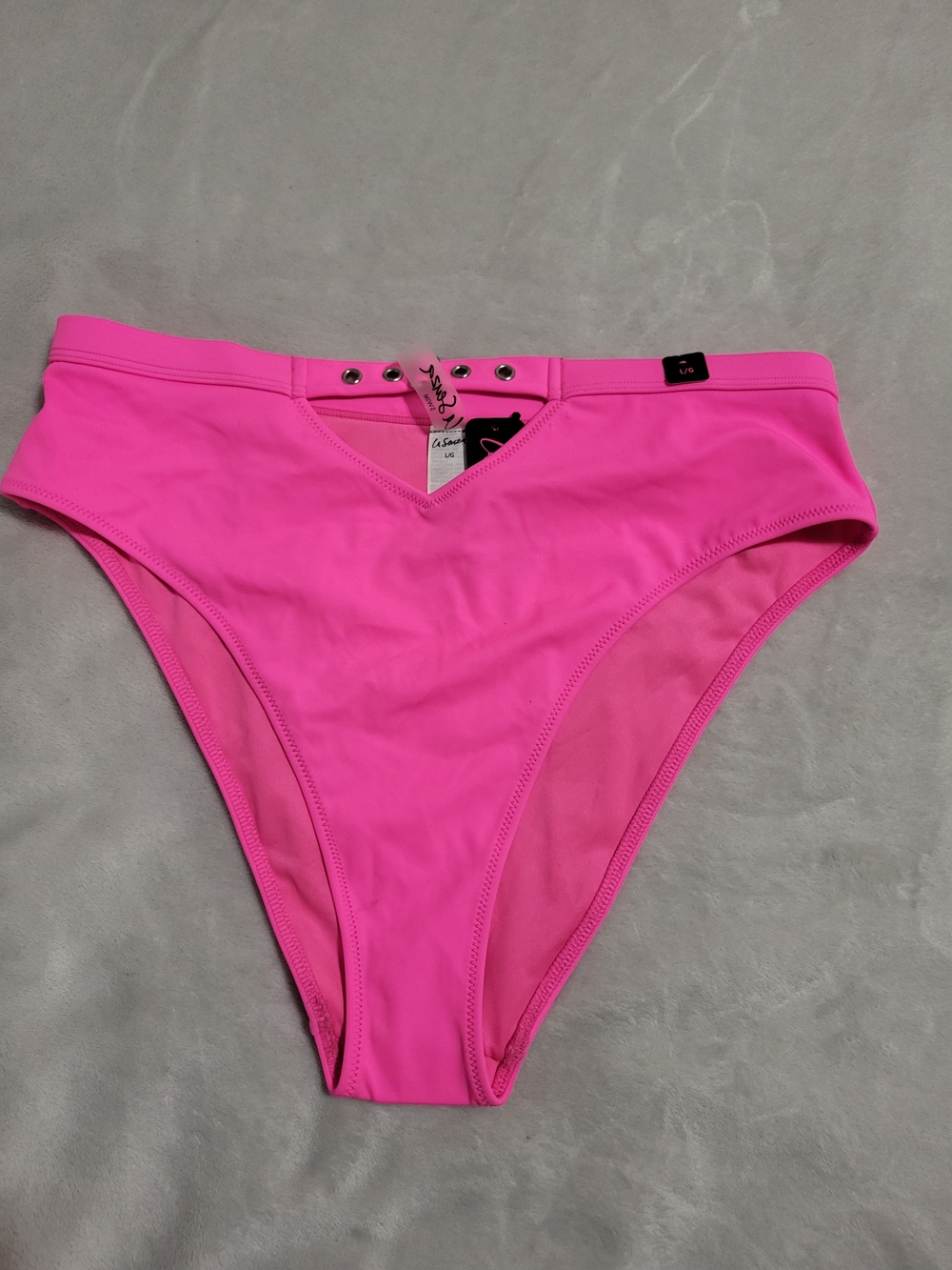 La Senza Neon Hot Pink High Waist Belted Bikini Bottoms M NWT